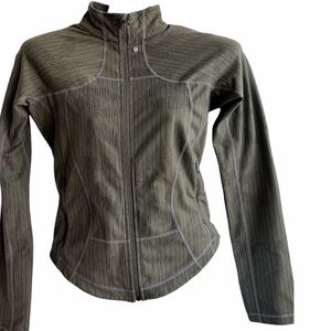Lululemon Define Jacket Dark Olive Green Stipe Full Zip Logo Sz 4